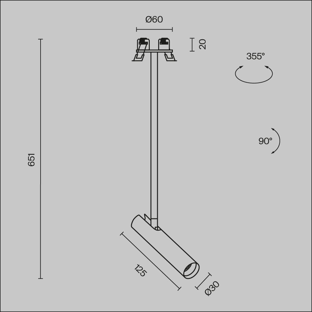 подвесной встраиваемый светодиодный светильник maytoni technical pendant focus t p141rs-l125-6w3k-b