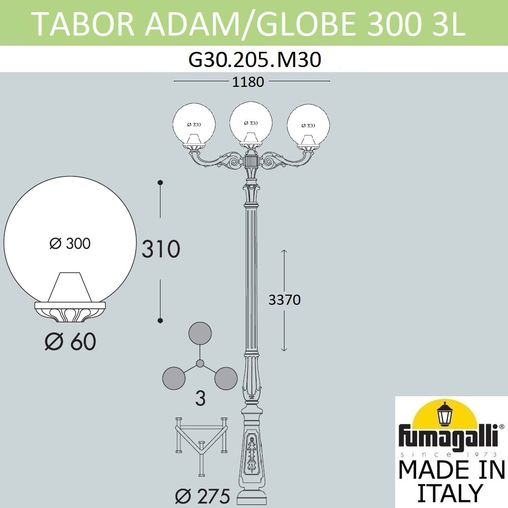 парковый фонарь fumagalli globe g30.205.m30.ayf1r