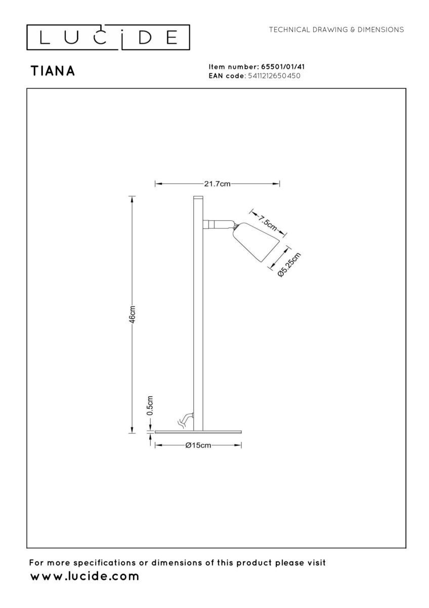 настольная лампа lucide tiana 65501/01/41