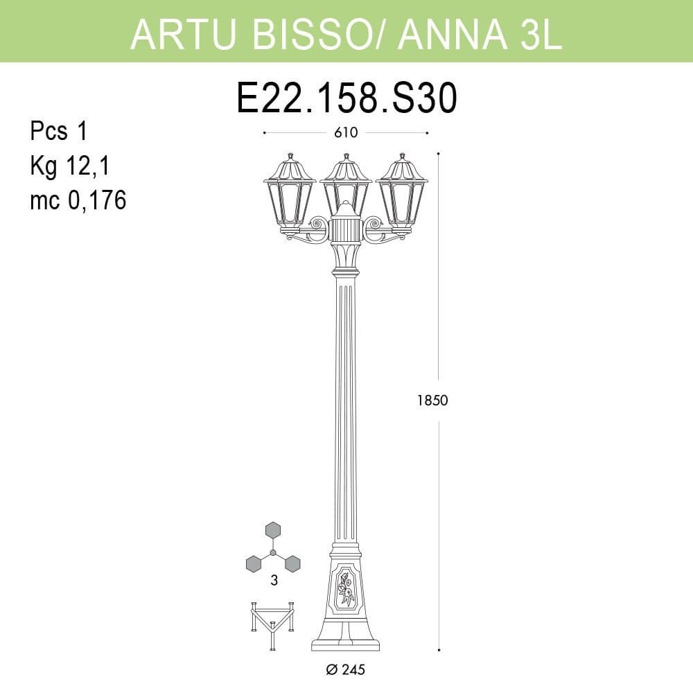 уличный фонарь fumagalli artu bisso/anna e22.158.s30.ayf1r
