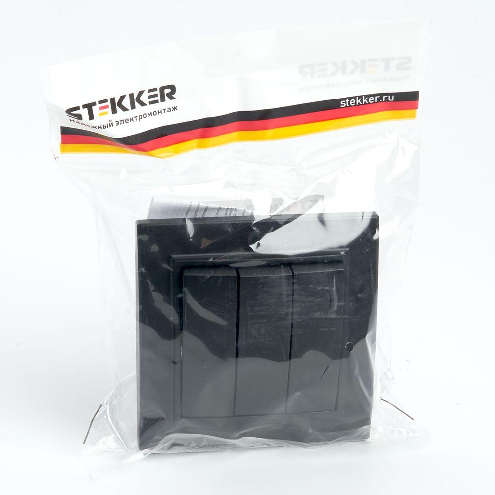 выключатель трехклавишный stekker эрна черный psw10-9007-03 39924