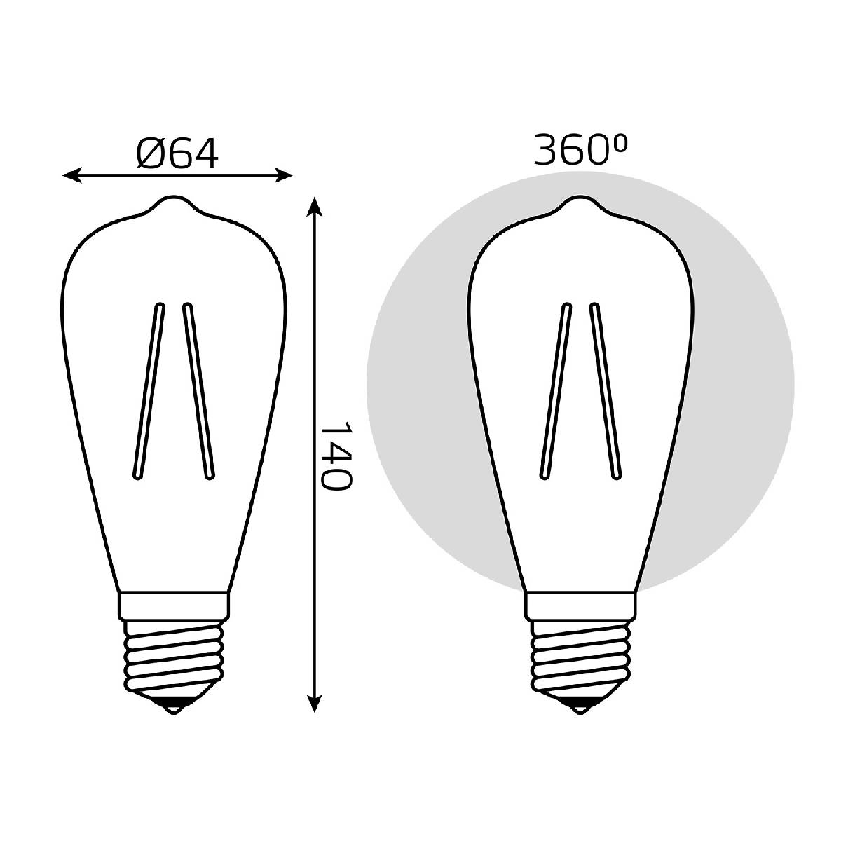 светодиодная филаментная лампа gauss filament e27 6w 2400k 102802006-d