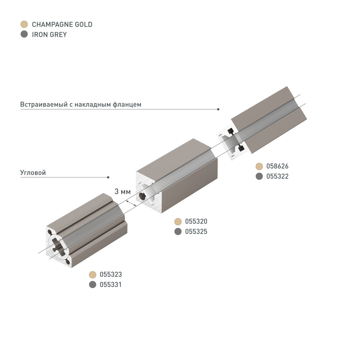 профиль с экраном arlight sl-kant-h10-square-2000 iron grey (алюминий+пластик) 055325