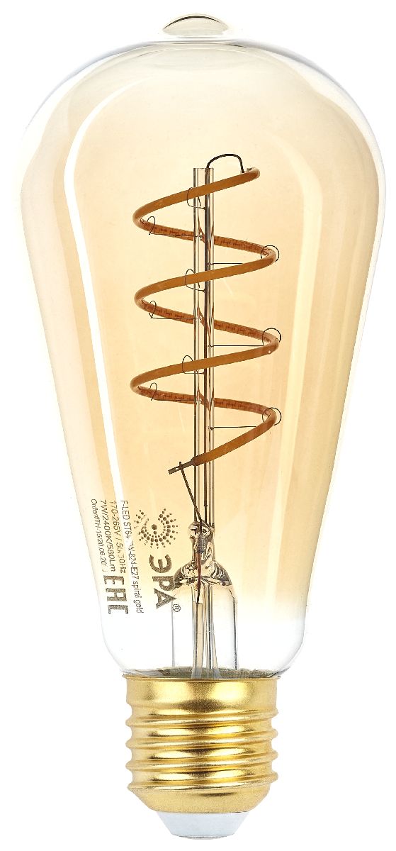 лампа светодиодная эра e27 7w 2400k f-led st64-7w-824-e27 spiral gold б0047665