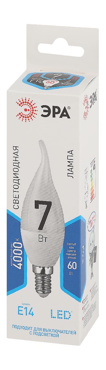 лампа светодиодная эра e14 7w 4000k led bxs-7w-840-e14 б0028483