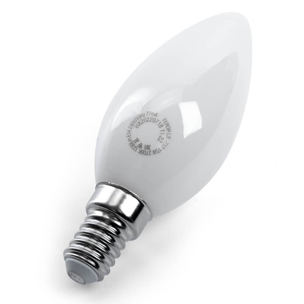 лампа светодиодная feron e14 15w 2700k свеча матовая 38255