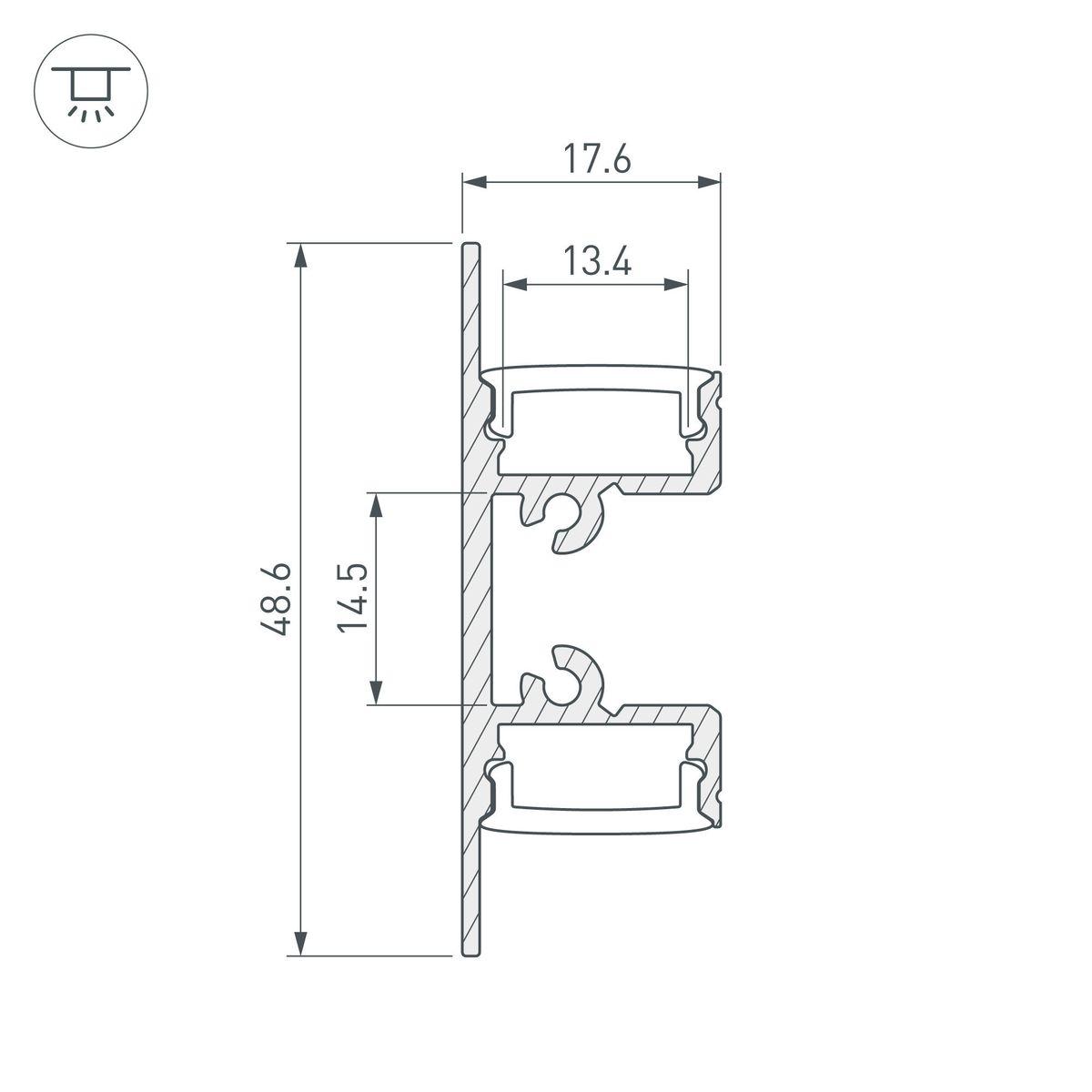 профиль arlight arh-wall-1849-dual-2000 anod 036339