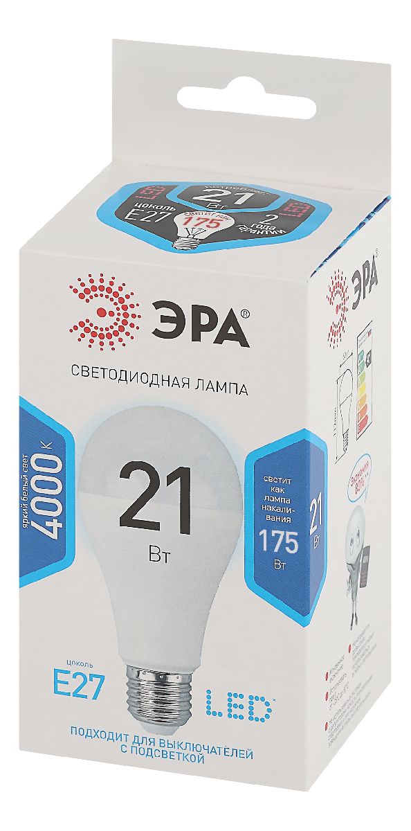 лампа светодиодная эра e27 21w 4000k led a65-21w-840-e27 б0035332