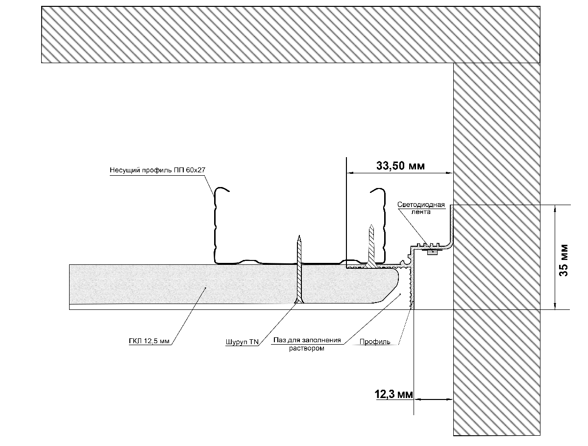 безрамный теневой алюминиевый профиль swg fgc-12-bl-2 022515