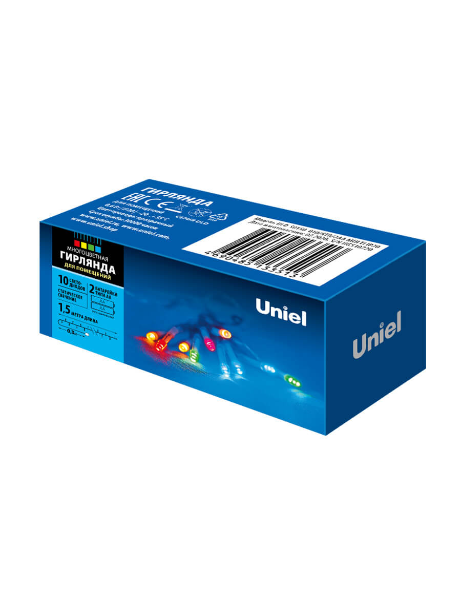 светодиодная гирлянда uniel (ul-00007181) разноцветный uld-s0150-010/stb/2aa multi ip20
