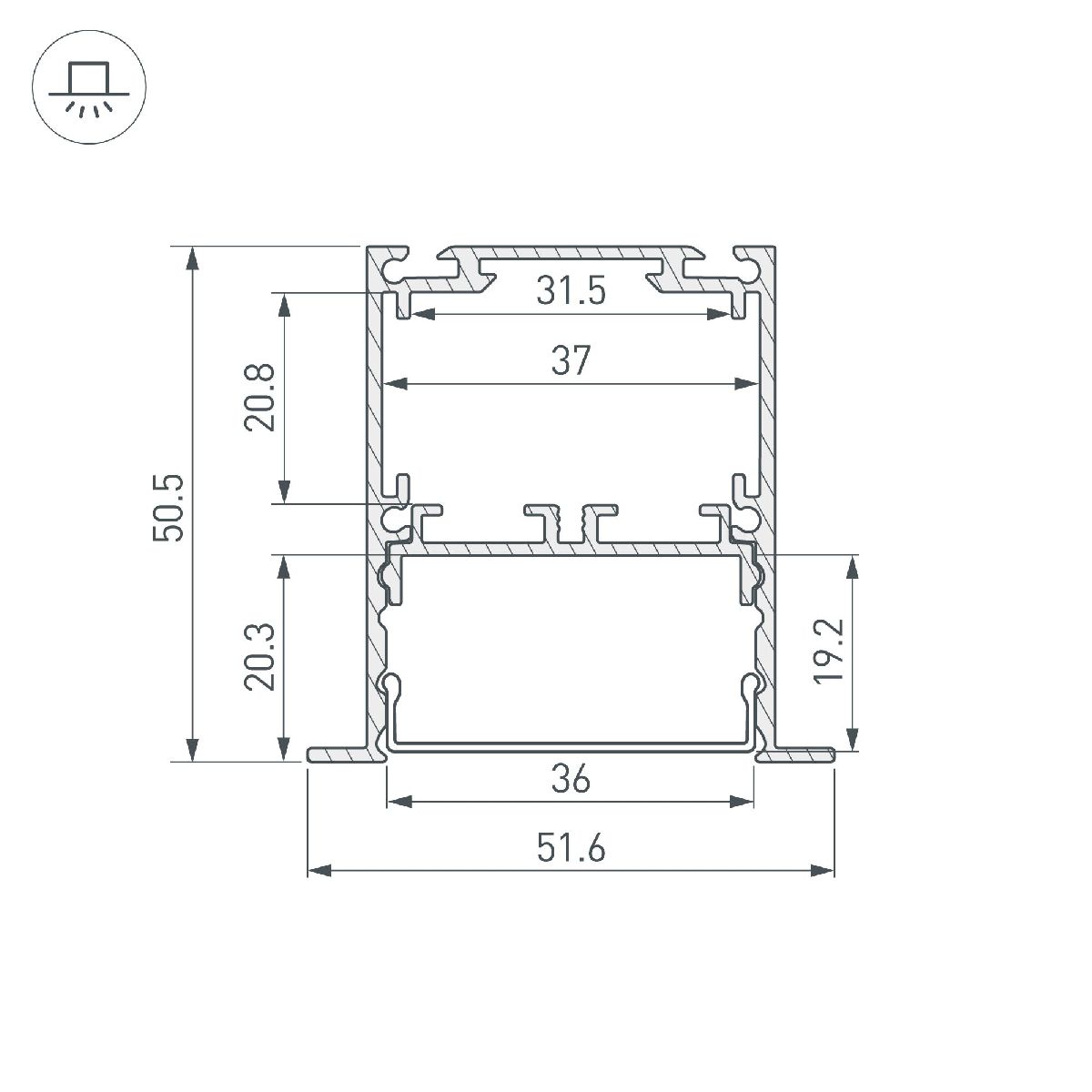 алюминиевый профиль arlight sl-linia52-3l-f-2000 anod 044682