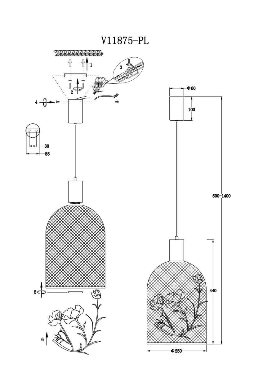 подвесной светильник moderli ophelia v11875-pl