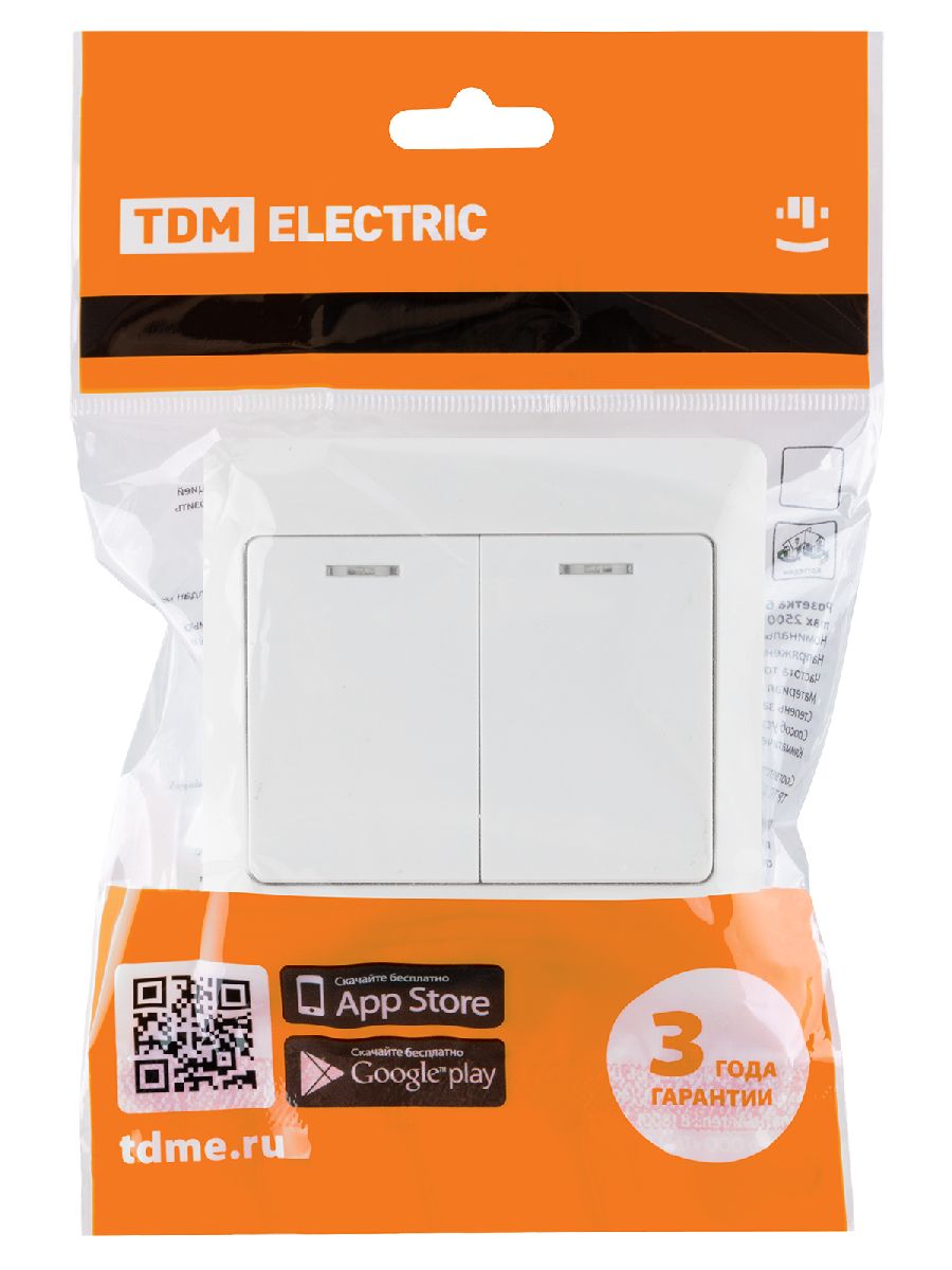 выключатель двухклавишный с подсветкой ильмень tdm electric sq1823-0004