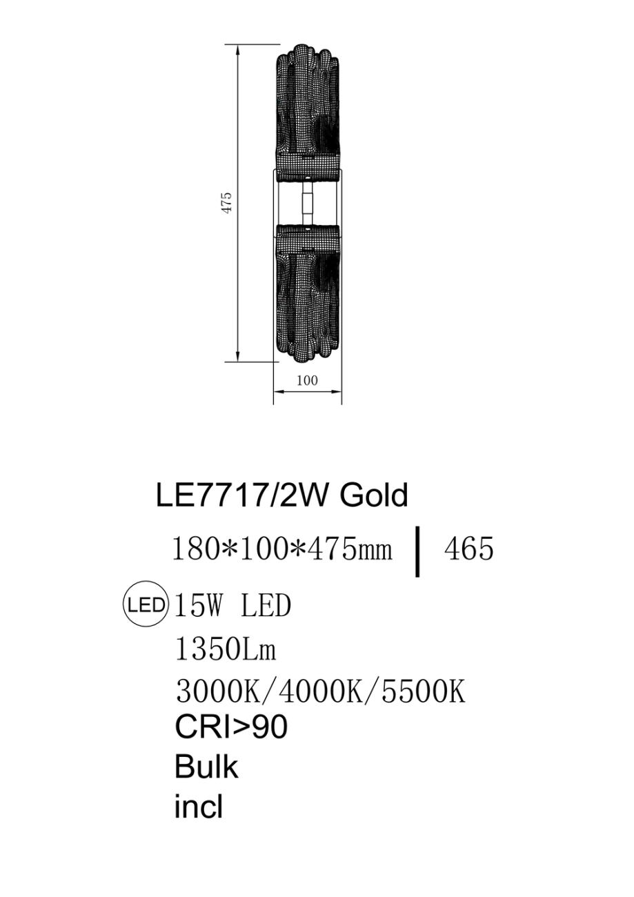 бра cascade le7717/2w gold