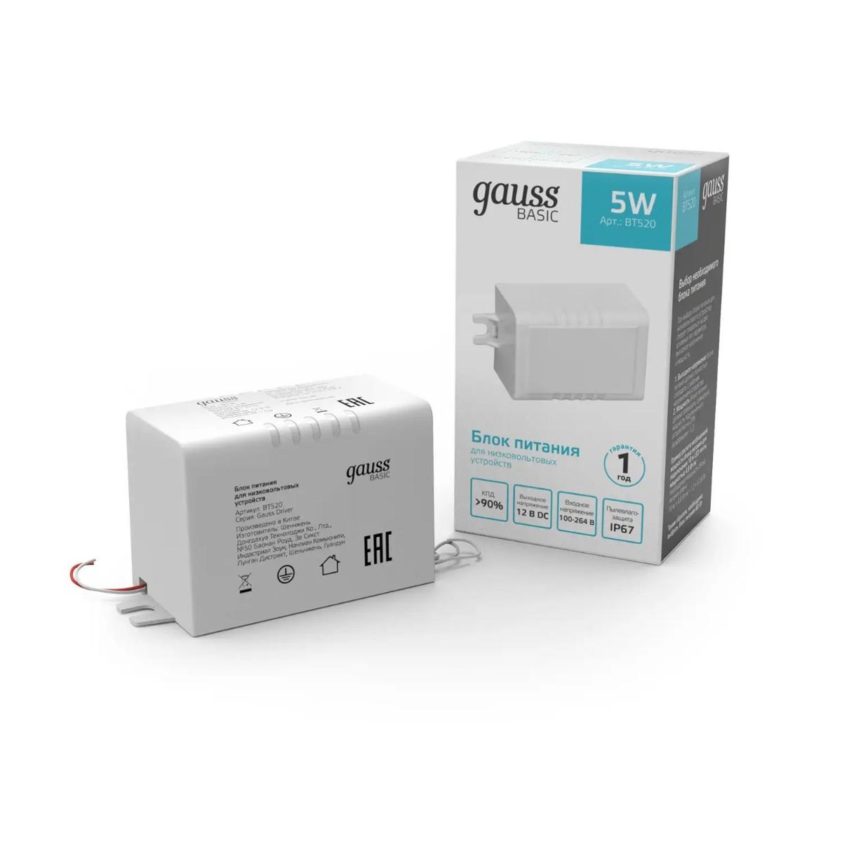блок питания gauss 5w 12v ip67 bt520