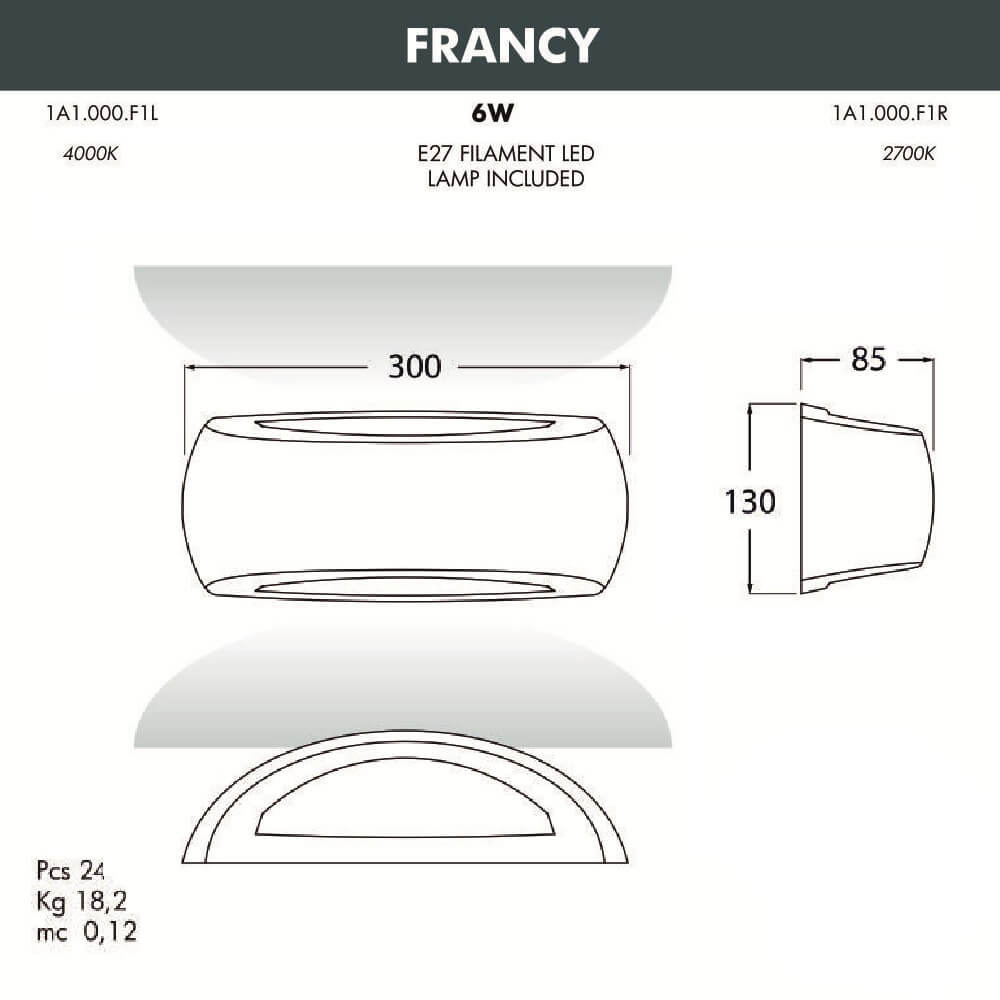 уличный настенный светильник fumagalli francy 1a1.000.000.ayf1r