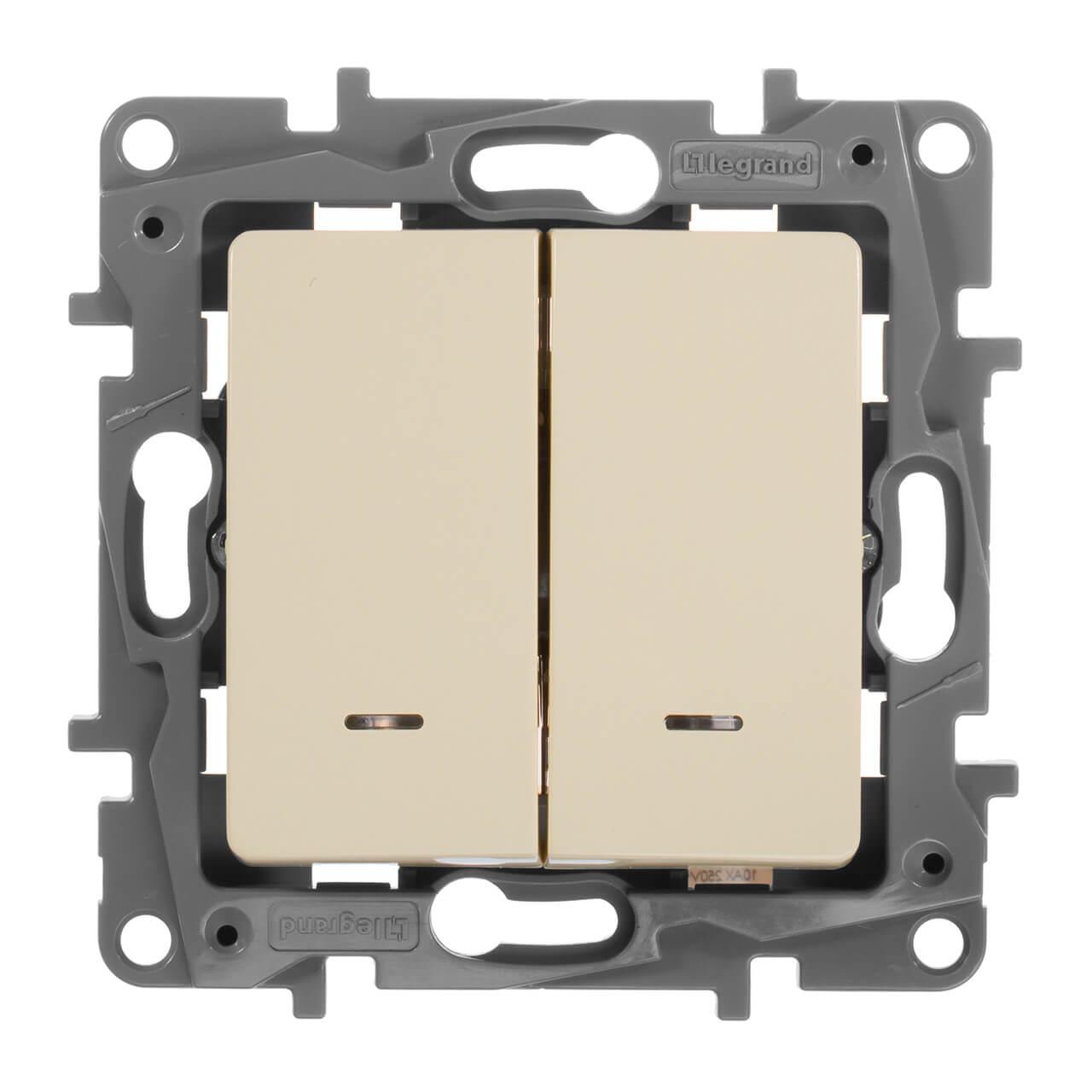 переключатель двухклавишный legrand etika с подсветкой 10a 250v белый 672216