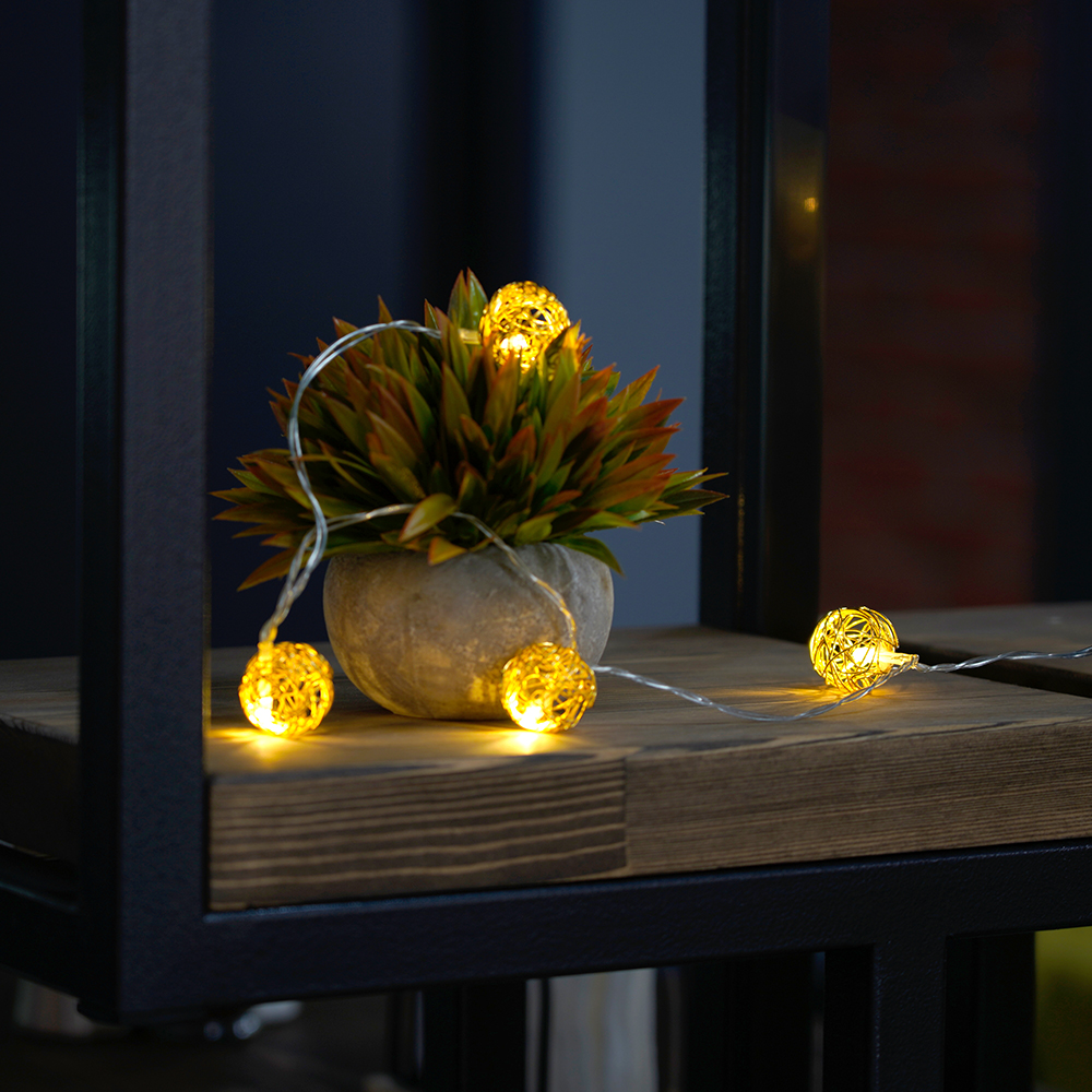 гирлянда линейная золотые шарики feron cl594 51450