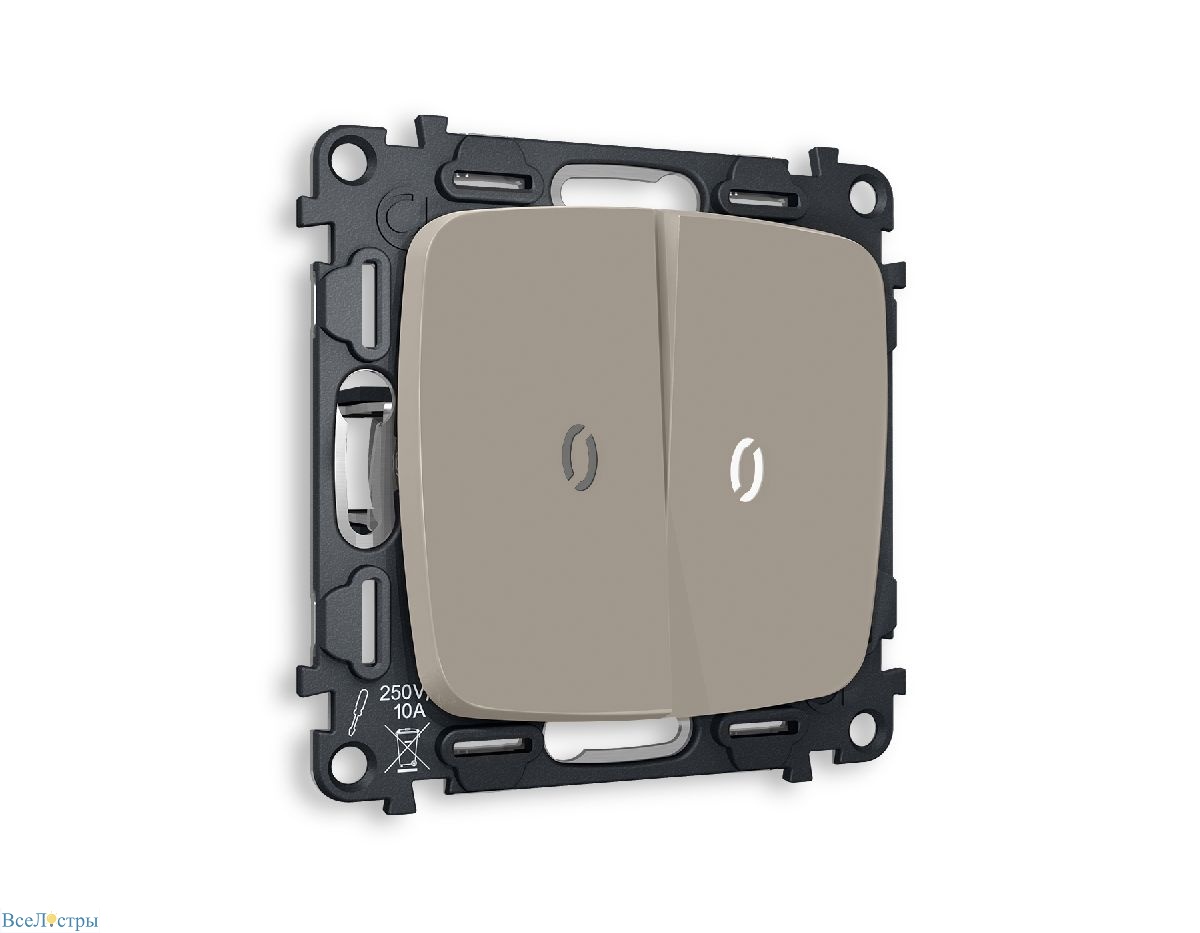 комплект механизма 2-кл проходного выключателя с подсветкой ambrella volt omega mo364035