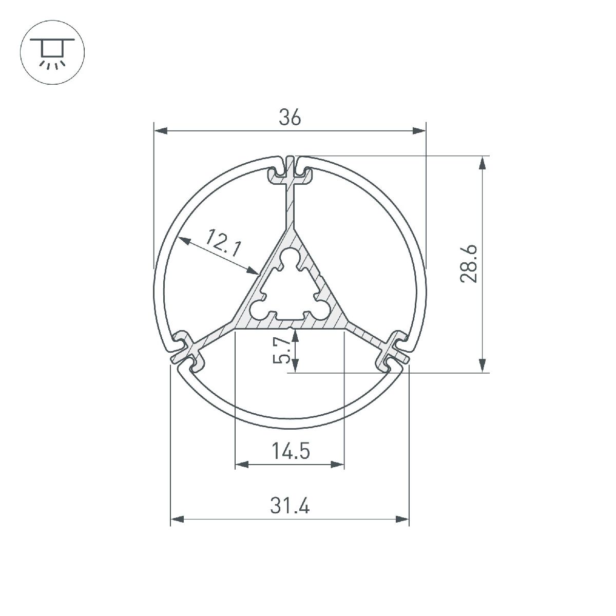 алюминиевый профиль arlight round-d36-360-2500 anod black 050250