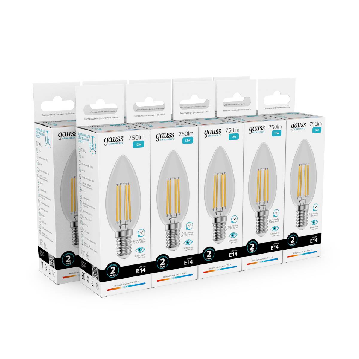 лампа светодиодная gauss filament elementary e14 12w 4100k 32122