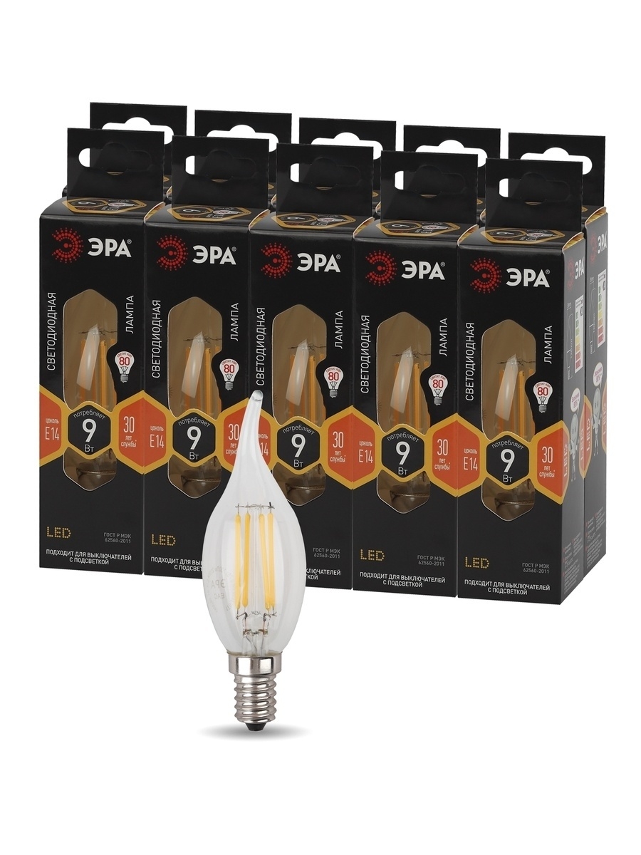 лампа светодиодная эра e14 9w 2700k f-led bxs-9w-827-e14 б0047003