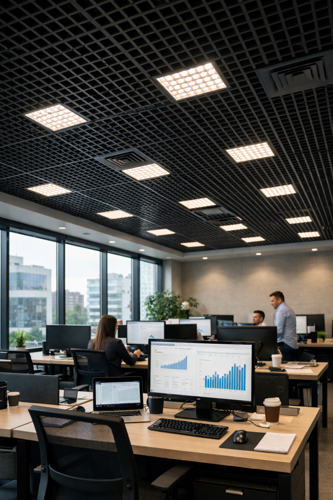 светильники грильято в офисе.png