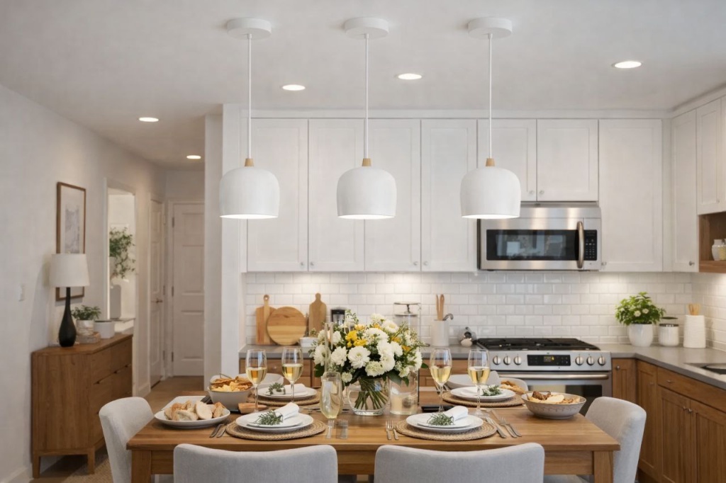 3 белых светильника на кухне Arlight.jpg