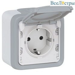 Розетка 2К+З Legrand Plexo 16A 250V с крышкой немецкий стандарт серая 069733