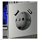 розетка встраиваемая voltum s70 с заземлением и защитными шторками, 16а, с usb, a+a, (сталь) vls040405