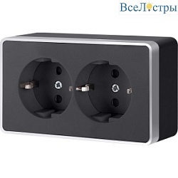 Розетка двойная с заземлением Werkel Gallant (черный с серебром) W5072134 4690389164699 a051152