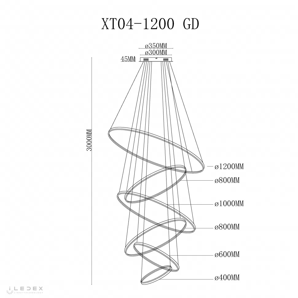 подвесная люстра iledex axis xt04-d1200 gd