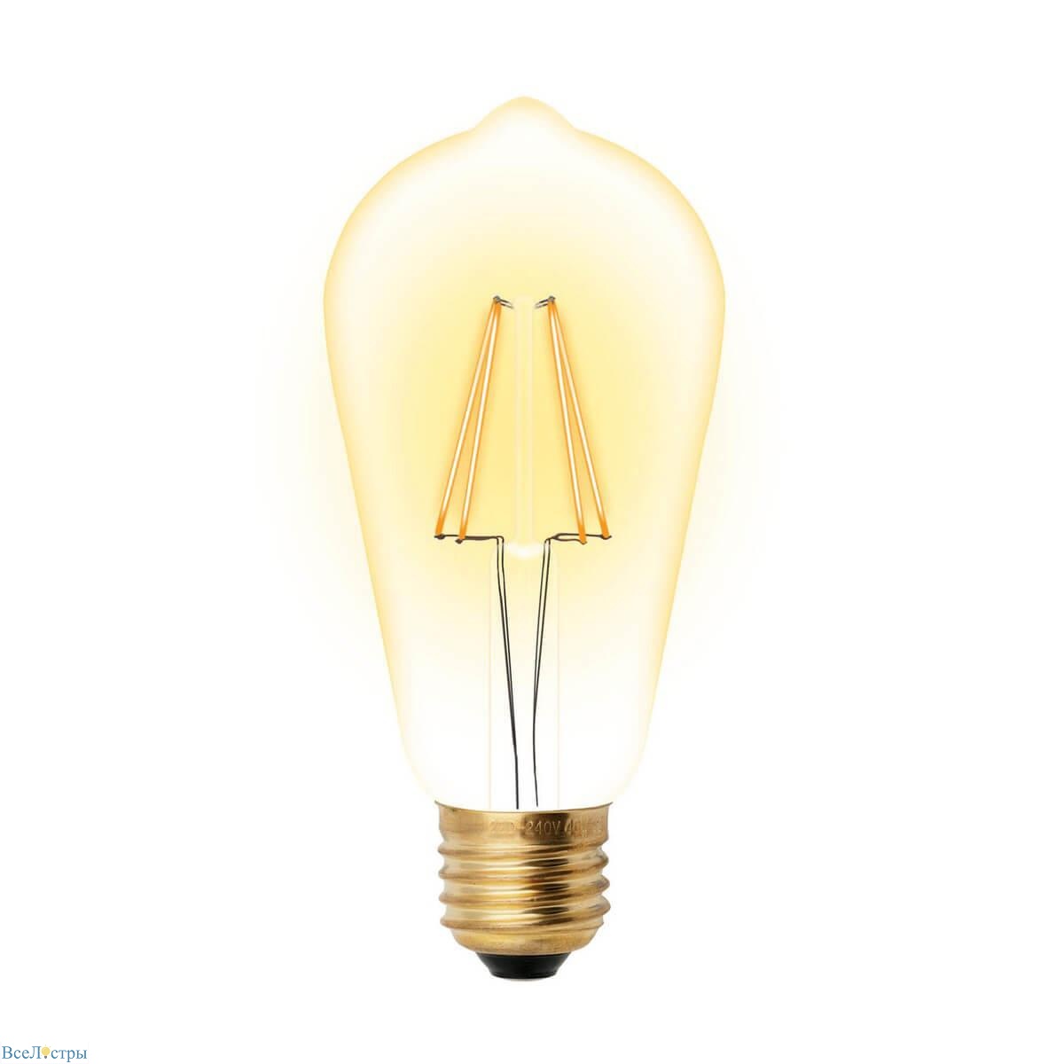 лампа светодиодная филаментная uniel e27 5w 2250k прозрачная led-st64-5w/golden/e27 glv22go ul-00002360
